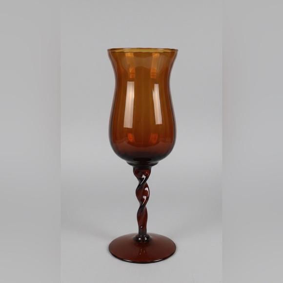 Empoli Other - Empoli Italian Honey Amber Diamond Optic Footed Pedestal Stem Vase 12" Vintage